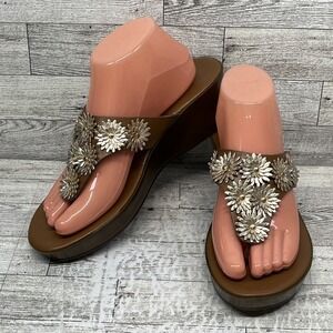 Toscanella Sandals Made In Italy Women's Size 9.5 Brown Iridescent Flowers